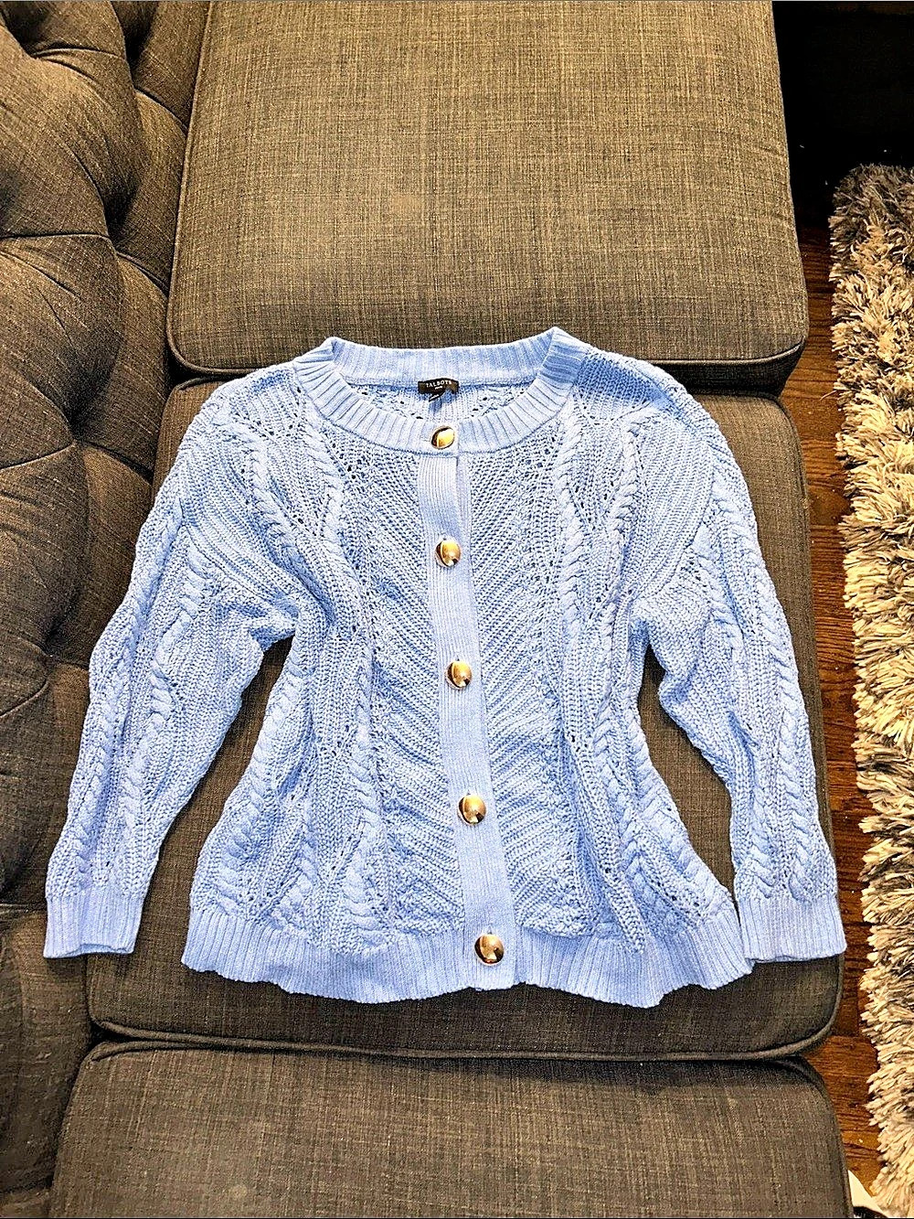 Talbots Blue Cable Knit Button-Front Cardigan Like New